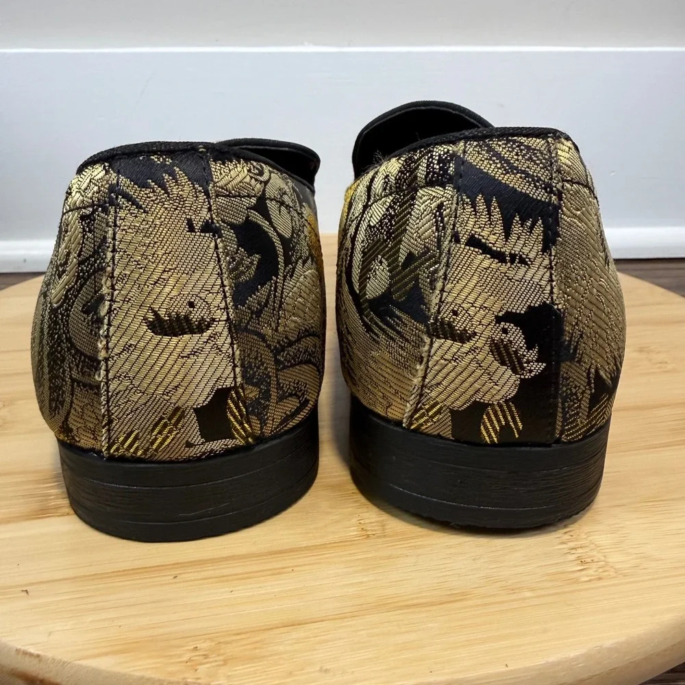Steve Madden P-MINDZ Loafer Men 9 Gold Black Dragon Brocade Slip On Prom Festive